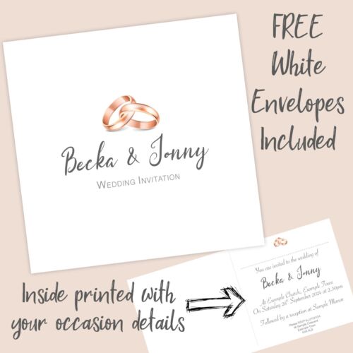 50x Personalised Wedding Invitations Day Ceremony Rose Gold Rings * Pack of 50 * - 第 1/4 張圖片