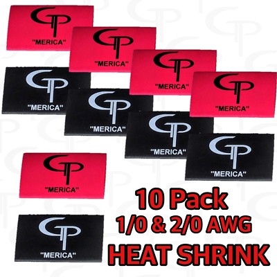 10 Pack) 2/0 or 1/0 AWG Gauge BLACK & RED HEAVY DUTY Heat Shrink ring terminals