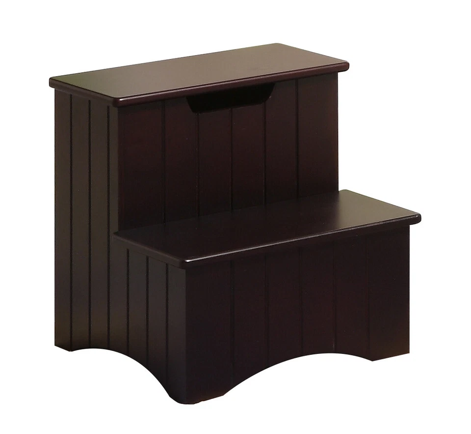 Kings Brand Furniture - Takoma Wood Bedroom Step Stool with Storage, Dark Cherry - Image 3 of 4
