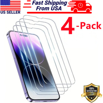 #ad 4 PACK For iPhone 16 15 14 13 12 11 Pro Max XR 8 Tempered Glass Screen Protector $3.99
