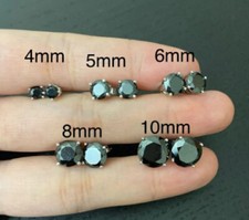 Mens Classic 4 Prong Stud Earring Round Black Simulated Onyx Sterling Silver