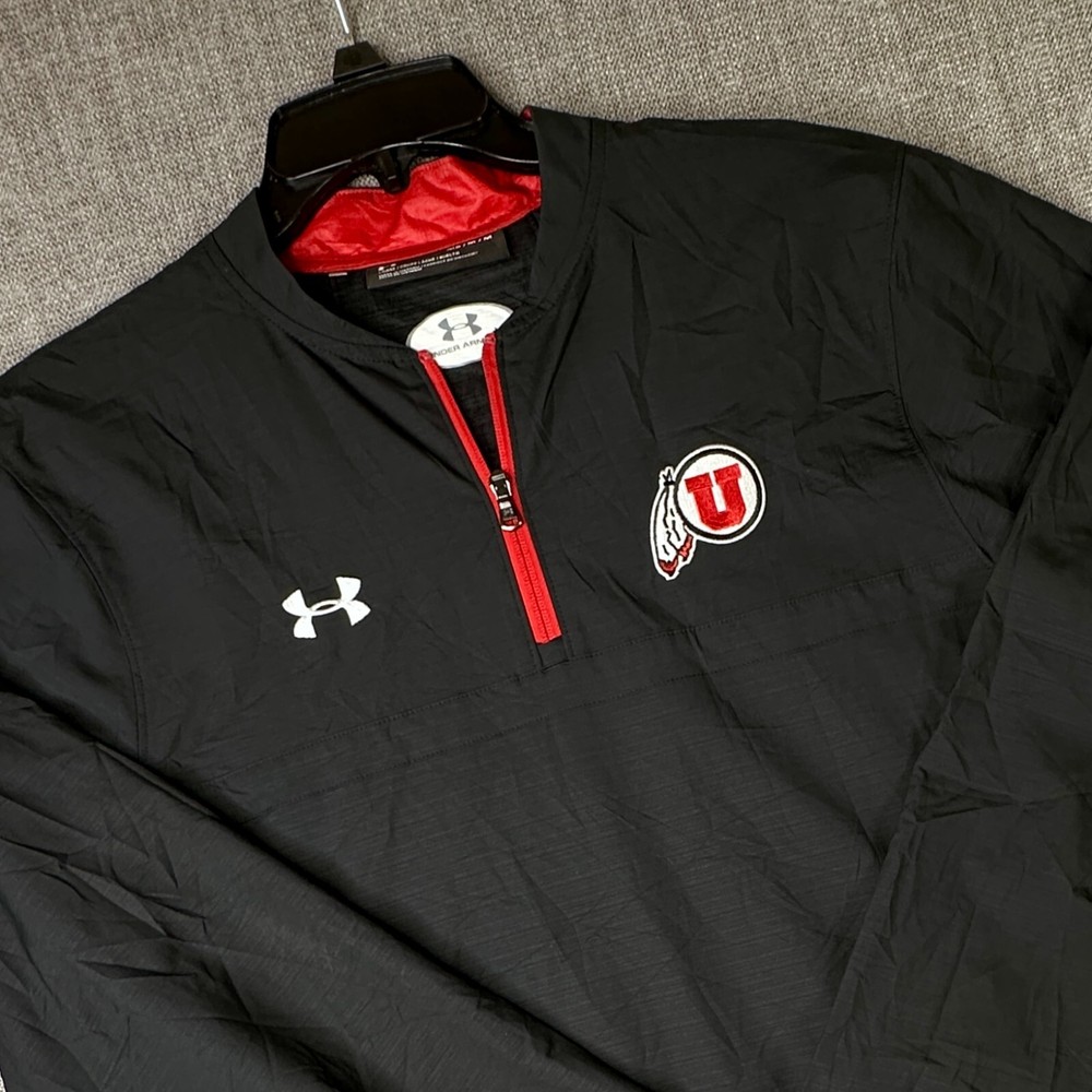 Under Armour Mens M University of Utah Utes Loose Fit Black Windbreaker Pullover
