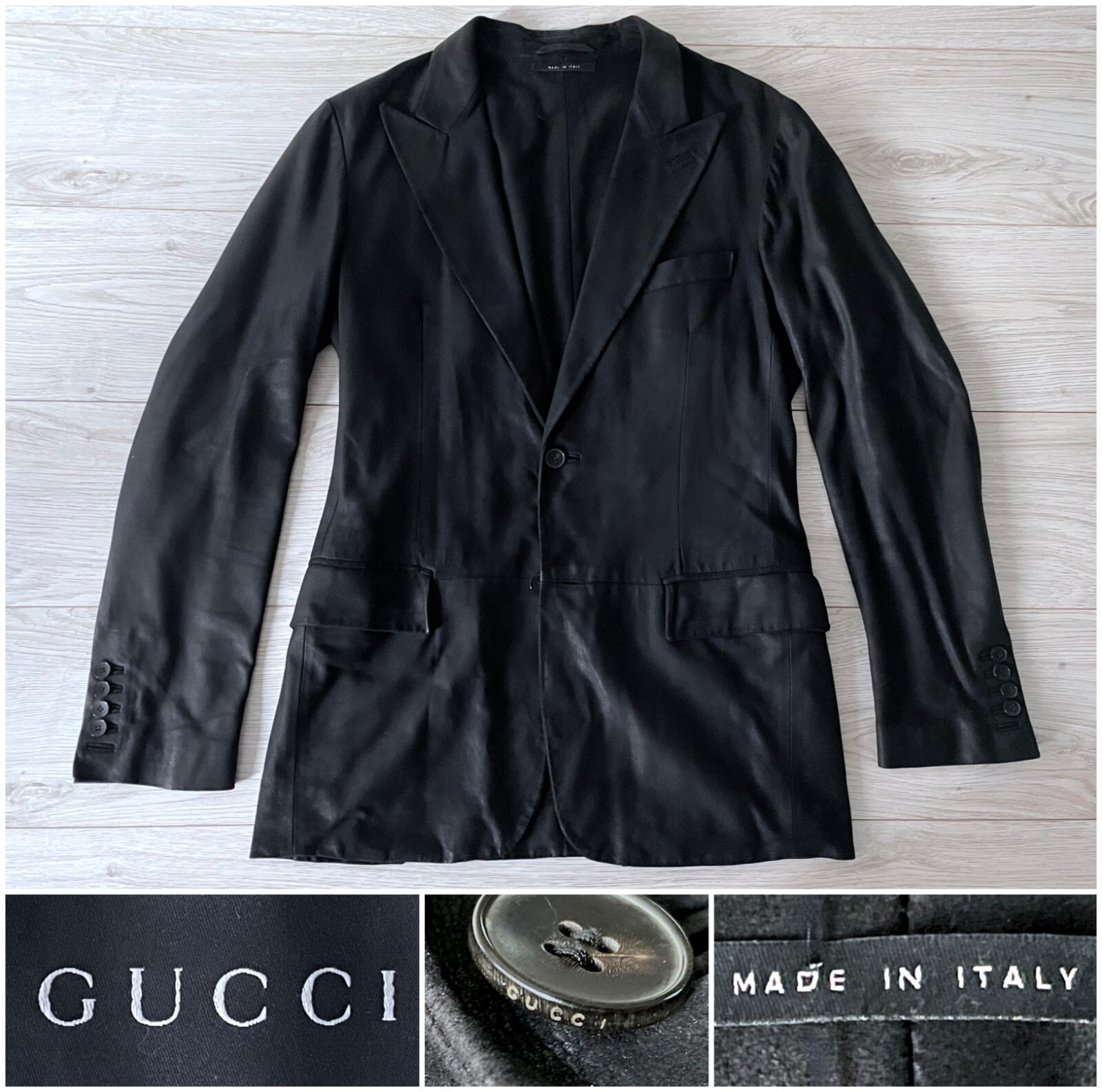 Vintage Gucci x Tom Ford Black Peak Lapel Leather Jac… Gem
