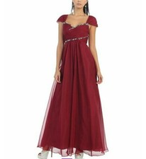 MAYQUEEN Burgundy Evening Gown, Size 8 RRP£120 Sequin Cross-Front Red Prom Dress