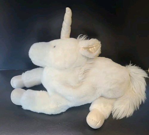 Large Vintage Universal Studios Laying Unicorn Plush Soft Toy White Blue Eyes - Picture 13 of 15