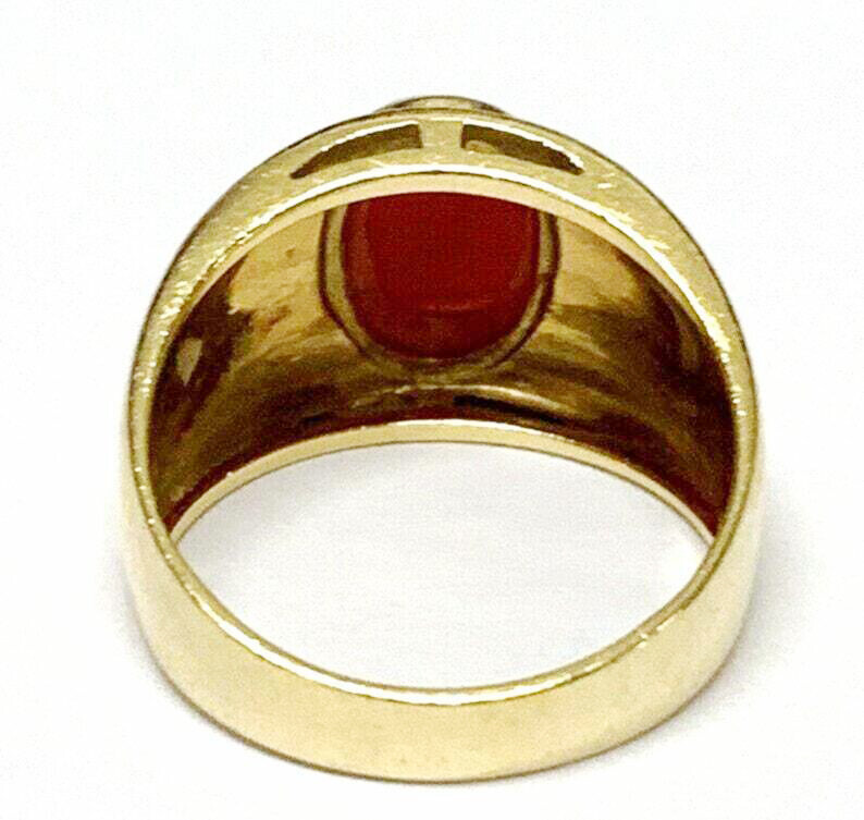 Big Gold Plated 6 Carat Natural Coral Ring 925 Sterling