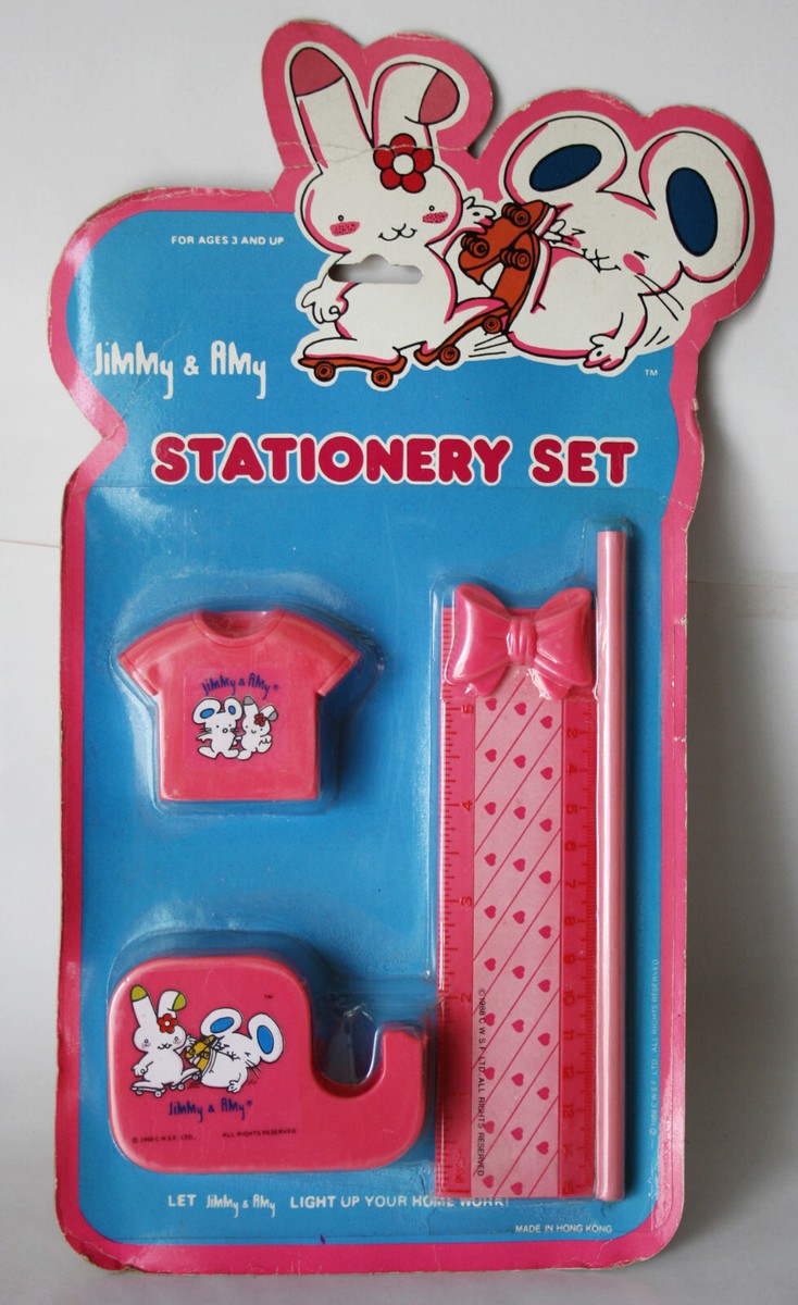 VINTAGE 1988 JIMMY & AMY SKATE BUNNY STATIONERY SET PENCIL