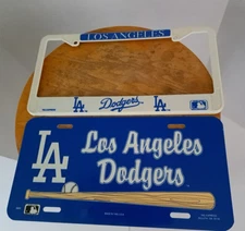 Vintage L A  Dodgers Licence Plate & Plate Holder set of 2 Tag Express USA made