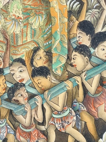 Indonesische Künstlerin Ida Bagus Terang Aquarell. Tänzer rund um den Tempel. Bali. 1950 - Bild 5 von 10