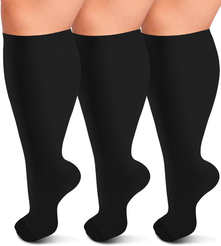 3 Pack Wide Calf Compression Socks for Women & Men, Plus Size Knee High Stock...