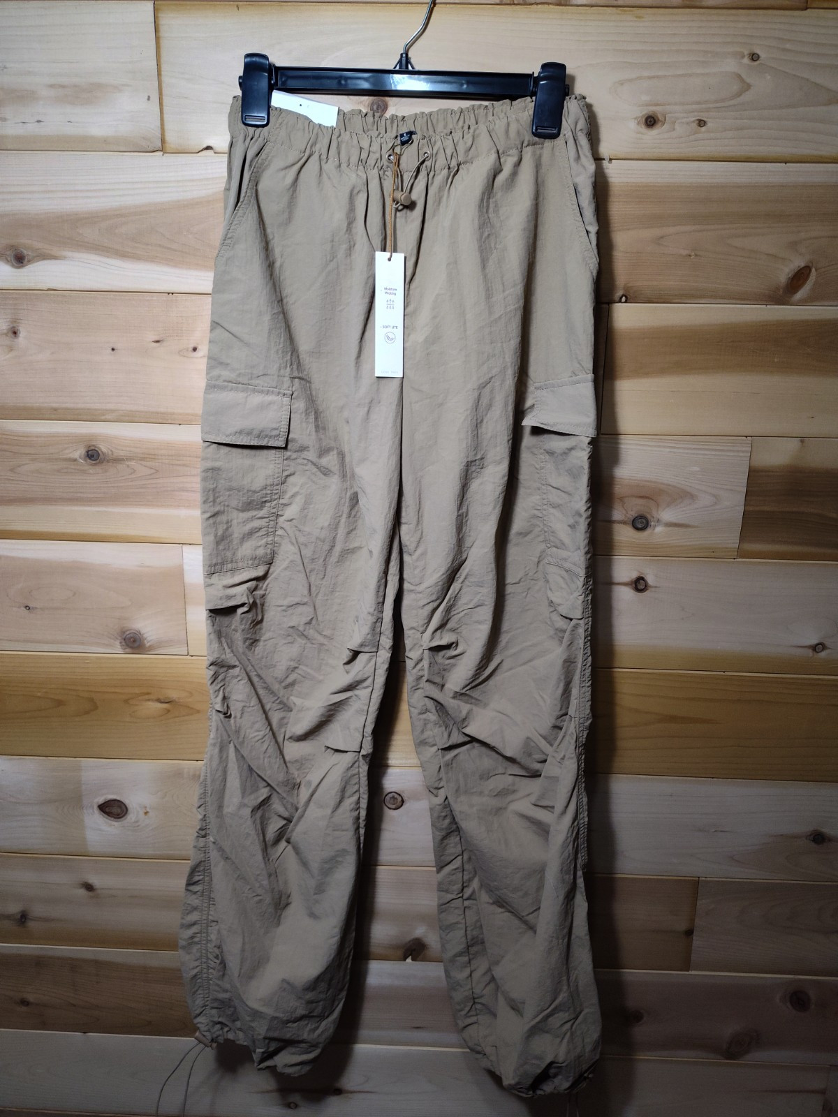 Love Tree Womens Y2K Khaki Nylon Parachute Pants Size Small Baggy Style