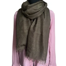 Eddie Bauer Wool Blend Scarf Wrapping 70x30" Oliver Green Gold Plaid Metallic