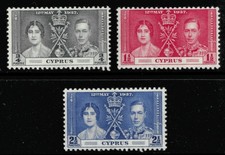 1937 CORONATION STAMPS. CYPRUS SG148-150. MOUNTED MINT.