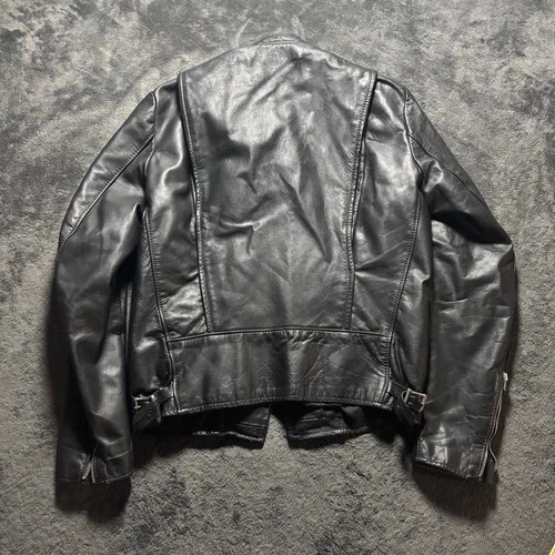 70s Vintage Brooks Leather Biker Jacket Mens M Black Motorcycle USA image 3