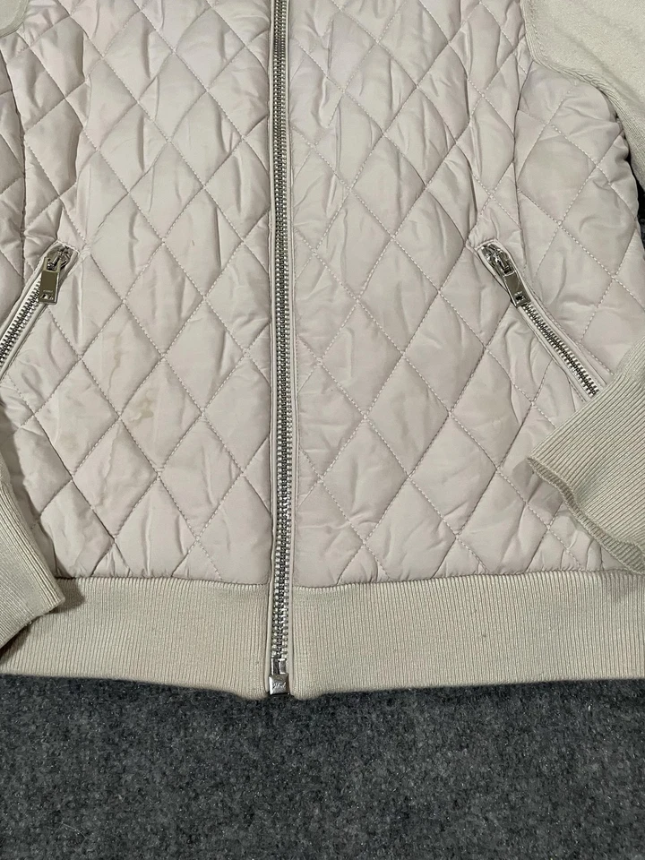 Chaqueta Reiss Mujer 8 Beige Marfil Acolchada Frontal Tejida Bombardero Cremallera Bolsillos Suéter Foto 2 de 4