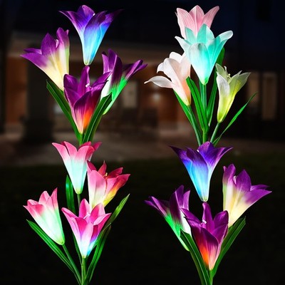 4 Pack Solar Garden Lights Waterproof Lily Flowers Landscape Lights for Yard
