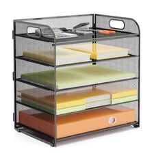 Paper Letter Tray Organizer with Handles, Mesh Desk File Organizer Metal 5 Tier