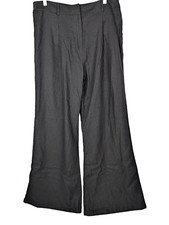 Anthropologie Linen Blend Pleated Wide Leg Trousers Pants Large L Black Minimal