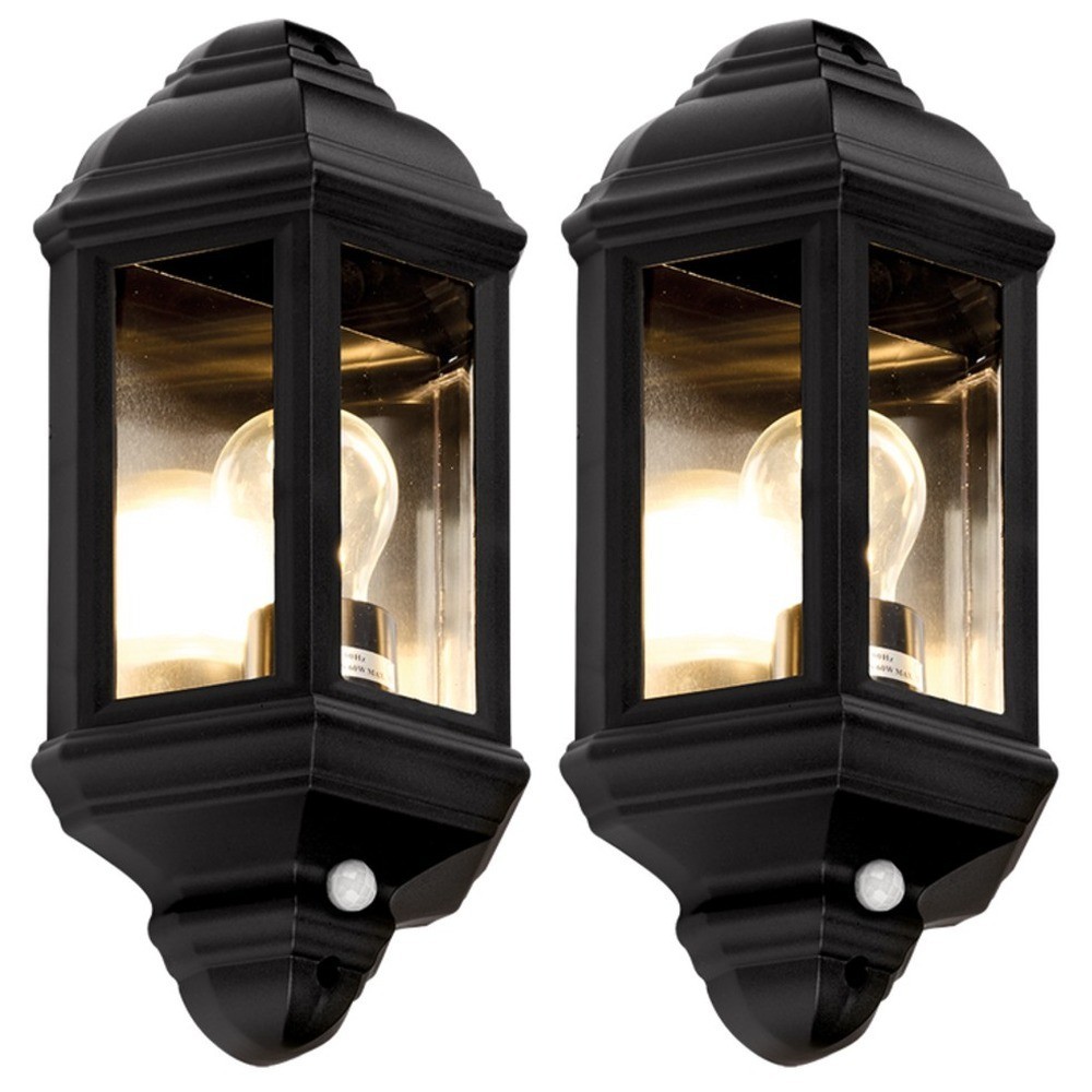 2 x Eterna PIRHL60BK Half Lantern Outdoor Lights with PIR Movement Sensor