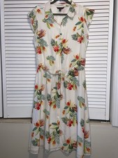 Tommy Bahama Womans Large Gardenia Bloom Silk Tie Dress Tropical Floral Hibiscus
