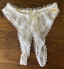 Vtg Frederick of Hollywood White Bridal Musical Split Panties Open Gusset USA M