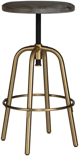 Uttermost 22976 Revolve 17"W Acacia and Iron Accent Stool - Brushed Brass / - Picture 3 of 6