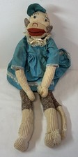 vintage SOCK MONKEY IN A BLUE DRESS  22 inches  has soiling