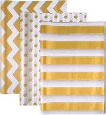100 Pcs Gold White Tissue Paper Bulk 3 Style Decorative Metallic Wrapping Paper