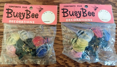 Vintage Busy Bee Japan Chenille Wire Decorations Floral Arrangement NOS 2 Packs