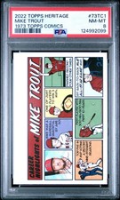 2022 TOPPS HERITAGE MIKE TROUT 1973 TOPPS COMICS PSA GRADED 8