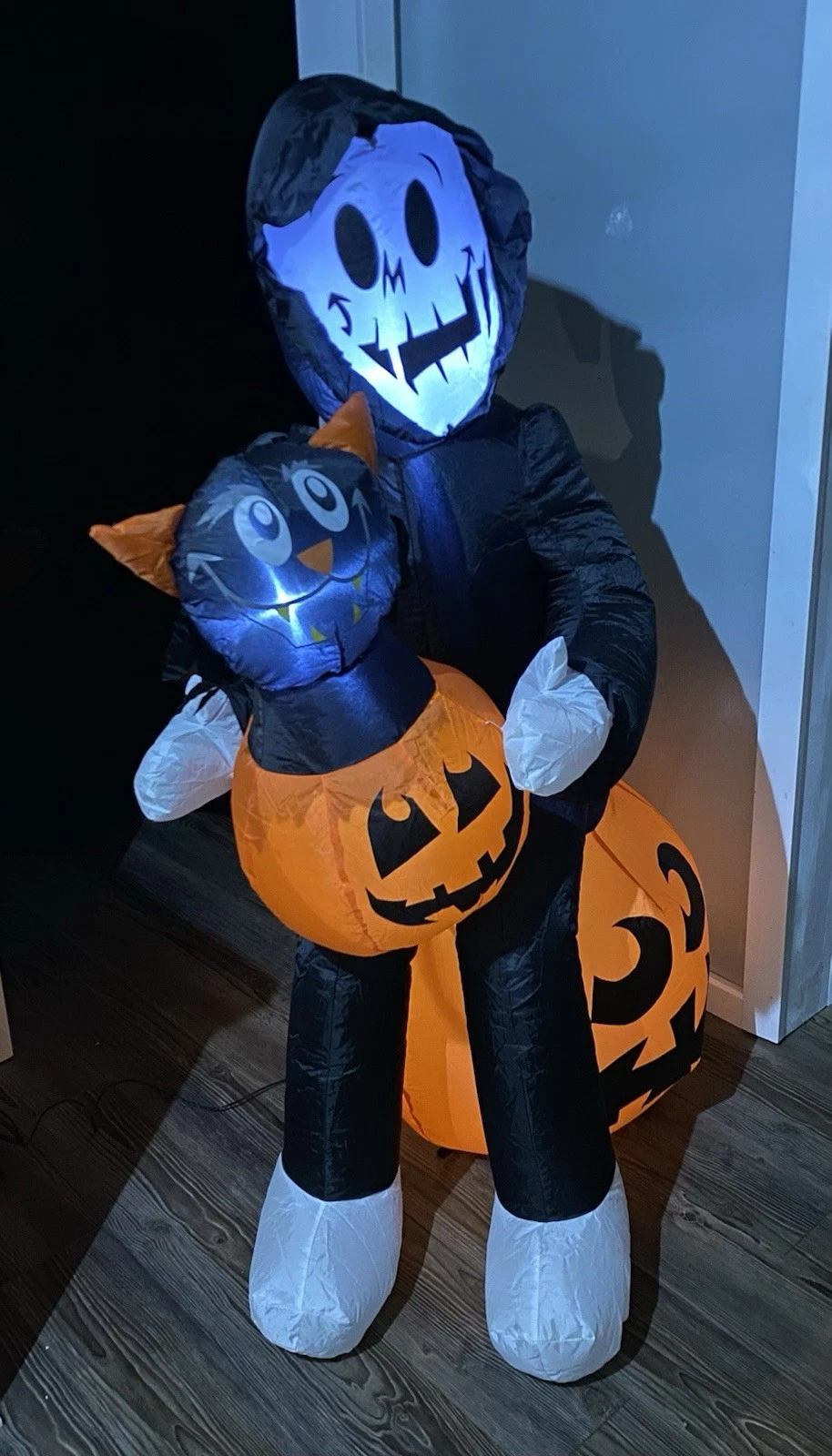 New GEMMY Light-up Airblown Halloween Inflatable REAPER’S PUMPKIN SURPRISE 4.5ft