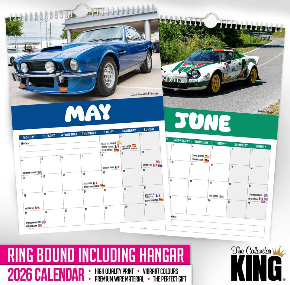 Настенный календарь 2026 - автомобили 1970-х - автомобили - транспортные средства - Изображение 4 из 4