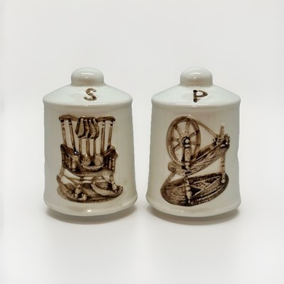 Vintage Enesco Spinning Wheel Rocking Chair Ceramic Salt & Pepper Shakers, Japan