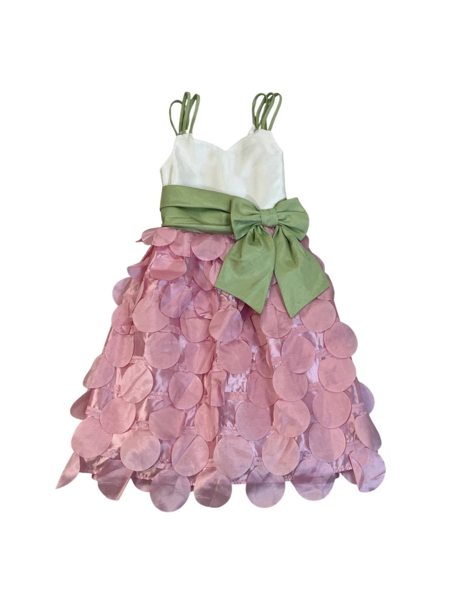 Robe De Soirée Fille Bonnie Jean Taille 7 - Imprimé Floral Noir Rose Vert - Occasion Bon état