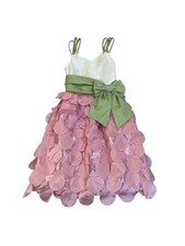 Bonnie Jean Girls White  Pink Dress With Green Bow Size 10