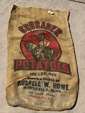 VTG Crusader Minnesota Potato Burlap Bag 100 lbs Gunny Sack Super Rare Antique