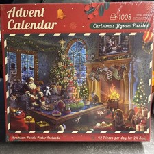 Advent Calendar Christmas Puzzles 1008 Pcs Xmas Tree Jigsaw Sealed With Poster R