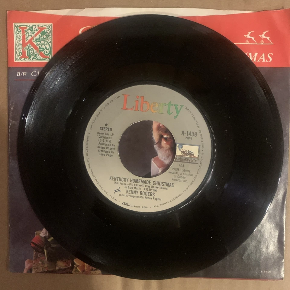 Kenny Rogers, 45 rpm, VG+, Kentucky Homemade Christmas, A-1438 Foto 3 de 4