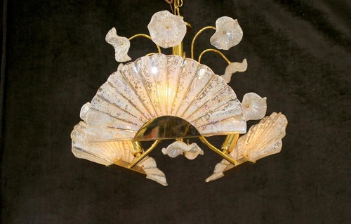 MURANO Art Glass Vintage Italy 21x17 Floral Chandelier 3 Light 24kt Gold Frame - Picture 3 of 8