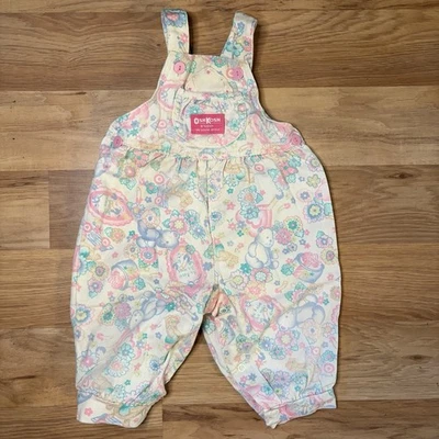 Vintage OshKosh B'gosh Bear Floral Heart Spring Bubble Overalls 12 Months Girls - Photo 1/4