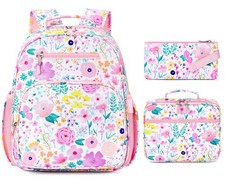 Girls Backpack with Lunch Box: 3PCS Kids Backpack Set for Kindergarten Elemen...
