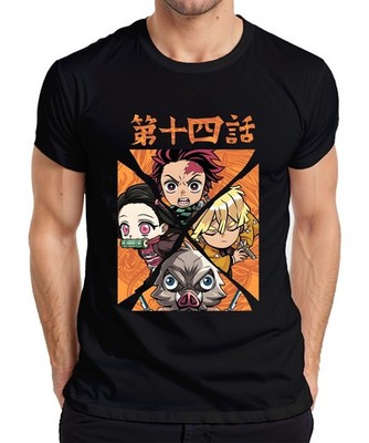 Kimetsu no Yaiba Tanjiro Nezuko Zenitsu Inosuke Chibi Geschenk Herren T-Shirt