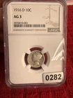1916-D Denver Mercury Dime 10C Silver .900 NGC AG 3 Cert 5976010-001 tef#282