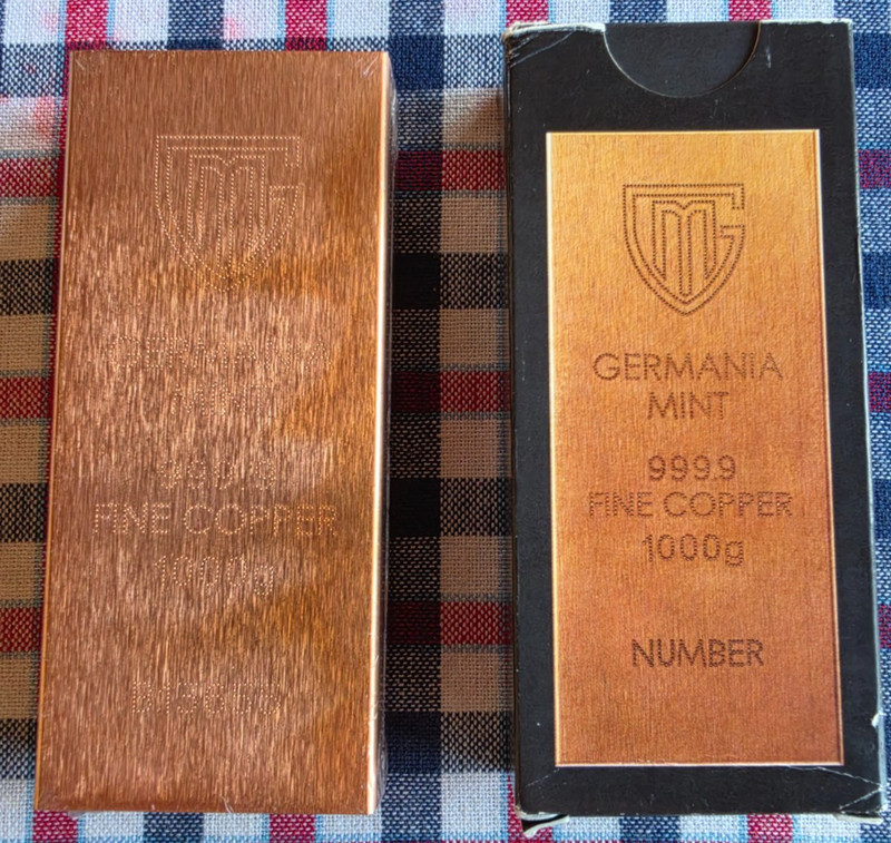 Germania Mint Kilo New Copper Raw Bar (1000g) Wrapped In Original Plastic In Box