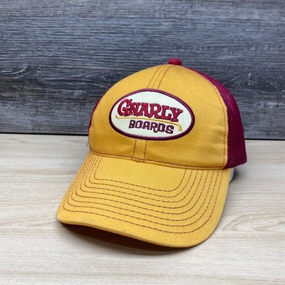 Gnarly Boards Hat Cap Snap Back Yellow Maroon Trucker Mesh Surf Skate Boarding