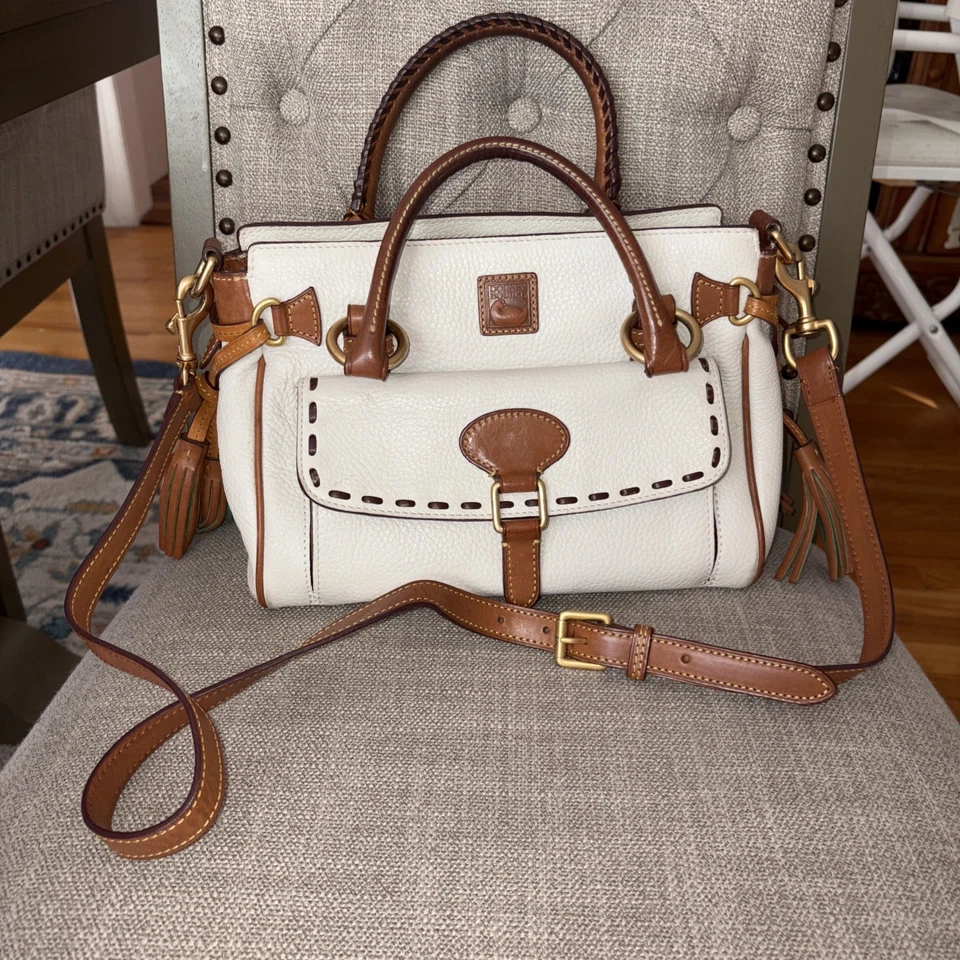 Dooney Bourke Florentine Cream Leather Med Arm-Shoulder Bag Brown Handles &Trim - Image 2 of 4