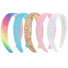5PCS Glitter Headbands for Girls Sparkly Wide Rainbow Headbands sequin-2