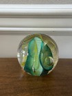 VINTAGE HAL DAVID BERGER SIGNED STUDIO ART GLASS PAPERWEIGHT TEAL GREEN YELLOW — photo 7