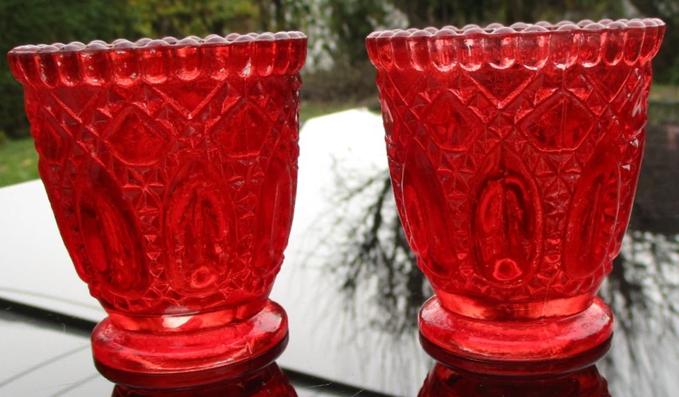 2 orientalisch Teelichthalter Glas rot Relief Geschenk Deko Weihnachten rar Set - Bild 4 von 4