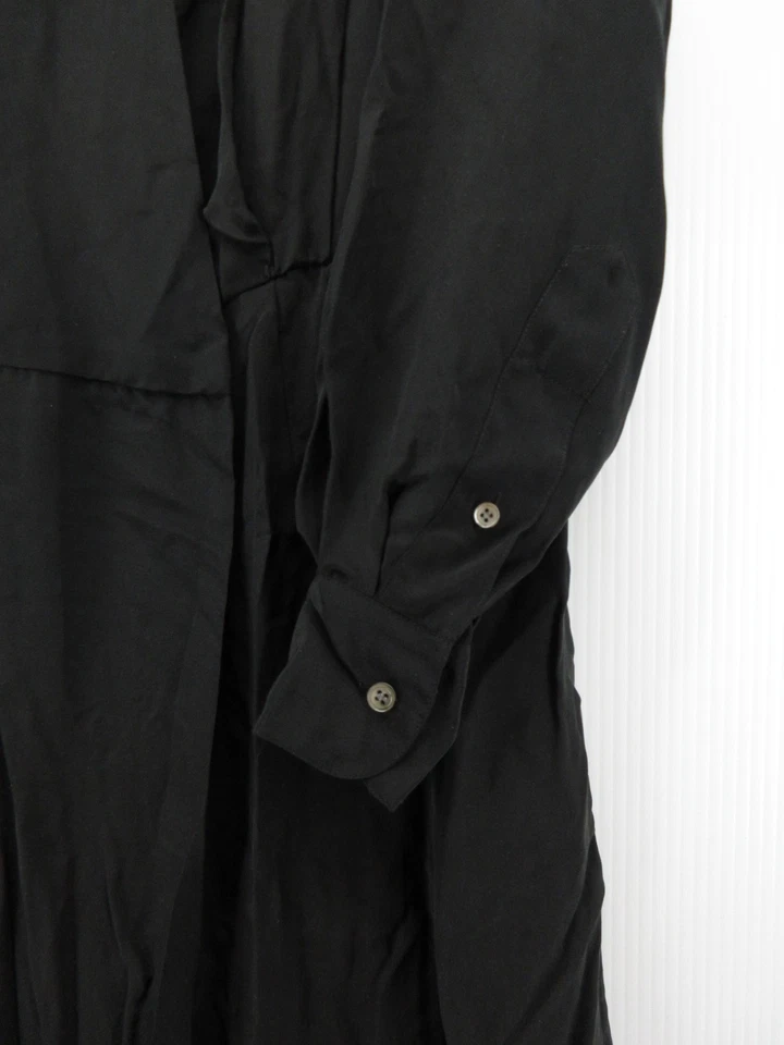 Vestido DE COLECCIÓN Ralph Lauren Mujer 12 Negro Seda Camisa Envolvente Mandarín Años 90 Midi NUEVO Foto 3 de 4